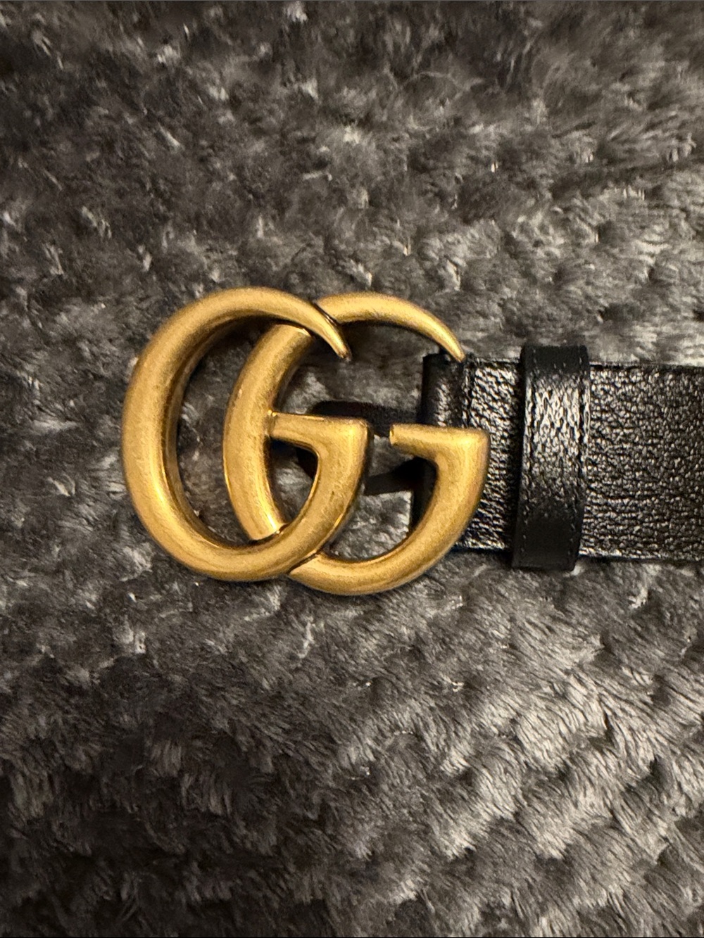 Gucci Black Leather Belt with Antiqued Gold Double-G Buckle